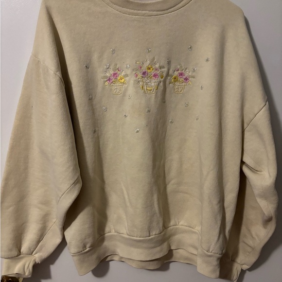 Top Stitch Sweaters - Grandmacore Cozy Chunky Top Stitch Cream Sweatshirt